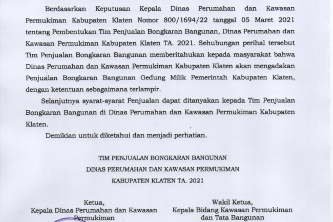 PENGUMUMAN LELANG BONGKARAN BANGUNAN