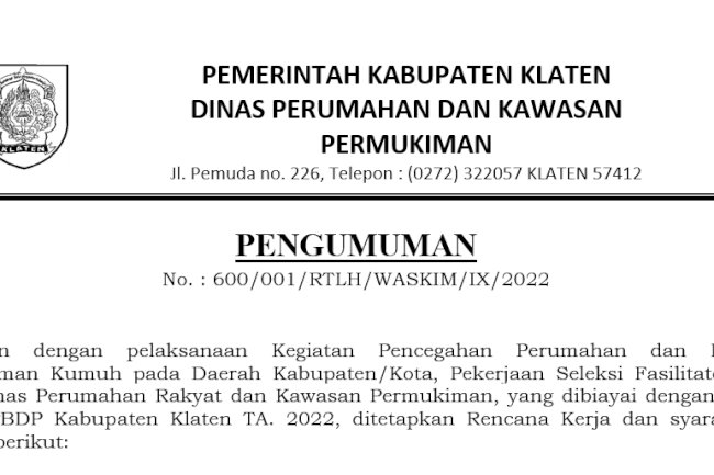 Seleksi Tenaga Fasilitator RTLH DISPERAKIM