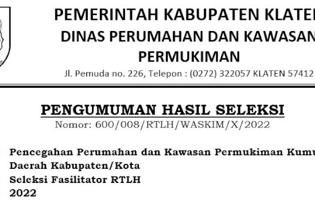 Pengumuman Hasil Seleksi Fasilitator RTLH