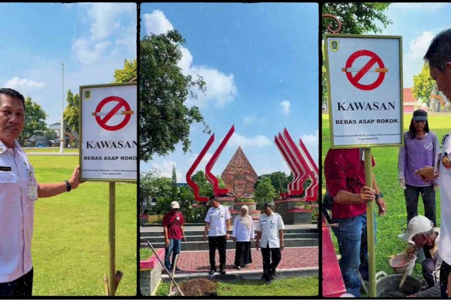 Kepala Disperakim Klaten Pasang Rambu Kawasan Tanpa Rokok dan Lakukan Monev Alun-Alun Klaten