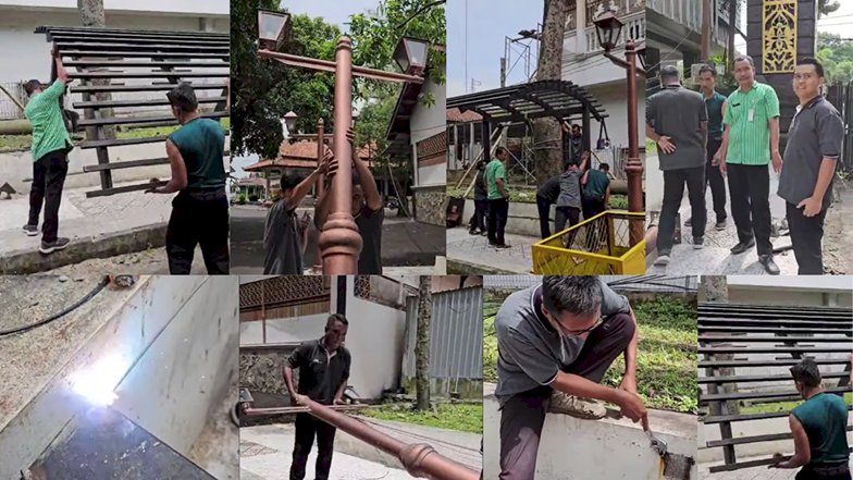 Pemasangan Tiang Lampu dan Pergola Gedung Sunan Pandanaran