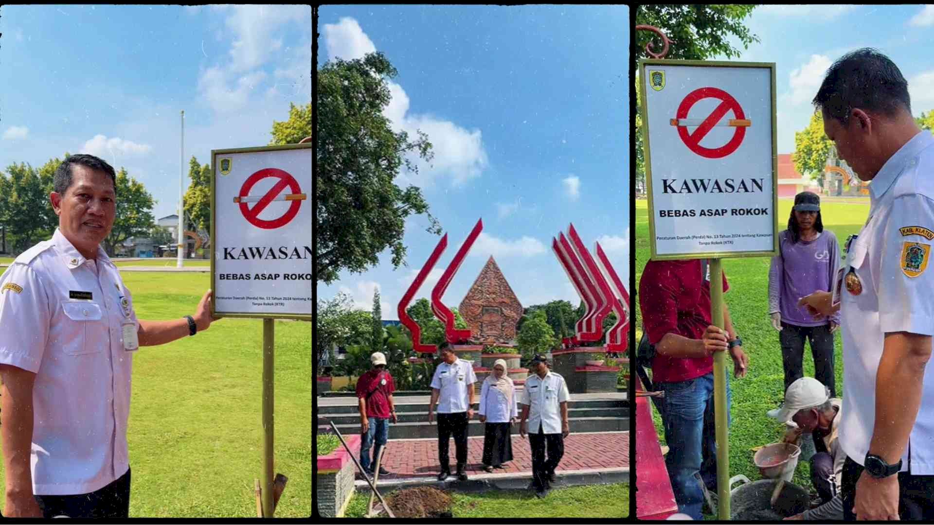 Kepala Disperakim Klaten Pasang Rambu Kawasan Tanpa Rokok dan Lakukan Monev Alun-Alun Klaten