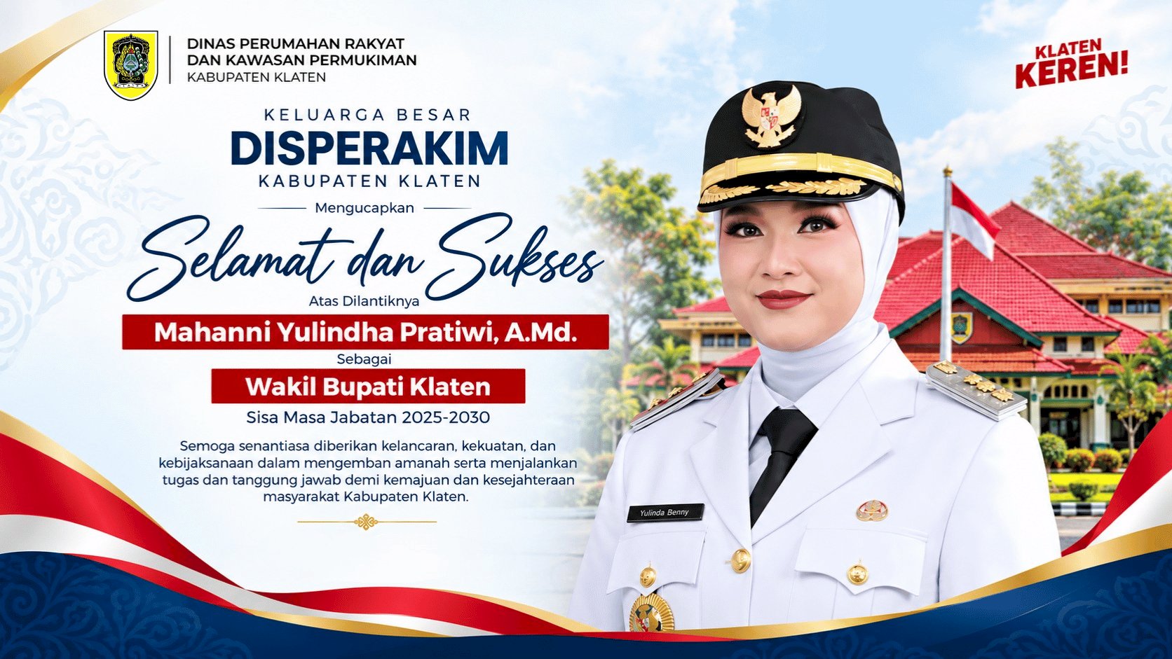 Disperakim Klaten Sampaikan Ucapan Selamat atas Dilantiknya Mahanni Yulindha Pratiwi sebagai Wakil Bupati Klaten